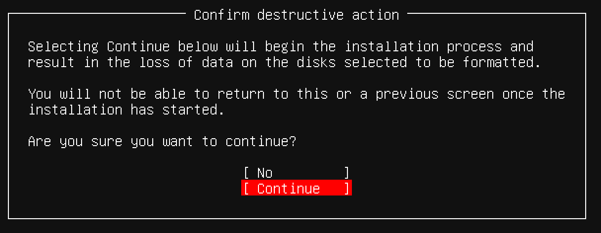 Linux installation storage confirmation screen